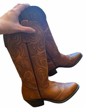 Womens Texas Brand Brown Leather Western Distressed Cowboy Boots 5.5 Made In USA